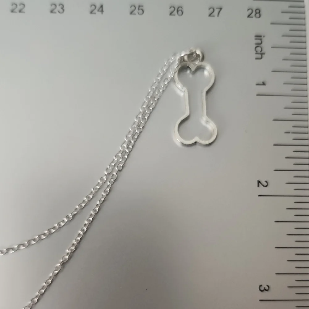 Silver Dog Bone Pendant Necklace 18 Inch CHAIN